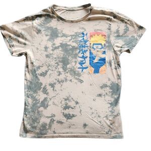 Naruto men's medium blue white tie dye casual t-shirt crew neck anime cartoon ni